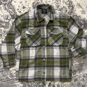 Urban Pipeline Olive and White Plaid Kids Shirt